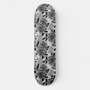 Skateboard Roses noirs, rose, noirs et gris