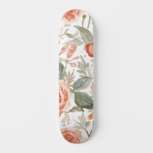 Skateboard Roses orange aquarelle botanique corail floral