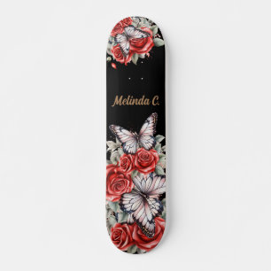 Skateboard Roses rouges et papillon cool