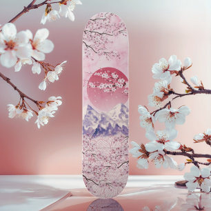 Skateboard Rouge asiatique Oriental Japonais Cerise Lune