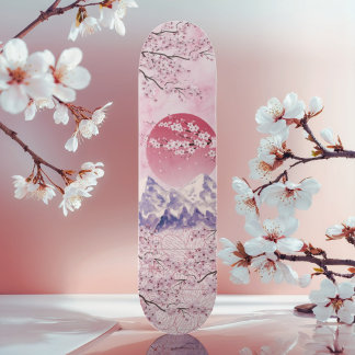 Skateboard Rouge asiatique Oriental Japonais Cerise Lune