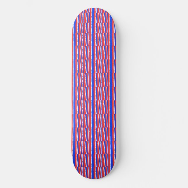 Skateboard Rouge Blanc Bleu Cercles Bleu Bandes Planche (Recto)