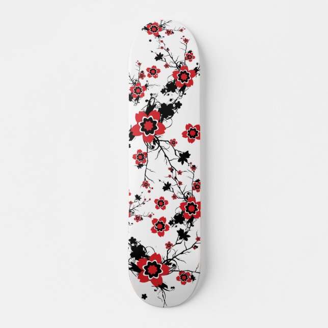 Skateboard Rouge cerise en fleurs Sakura Design (Devant)