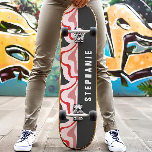 Skateboard Rouge et noir, marbre abstrait moderne rétro tourb