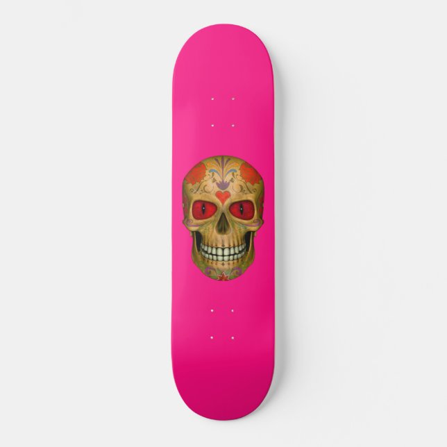 Skateboard Rouge Eyed Sugar Skull Zombie Hot Pink Skboard (Recto)