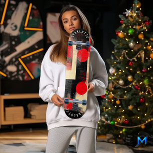 Skateboard Rouge gras et noir Minimaliste Géométrique Moderne