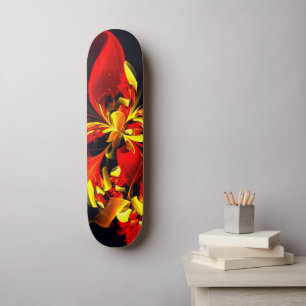 Skateboard Rouge Jaune Floral Moderne Résumé Modèle Art #10