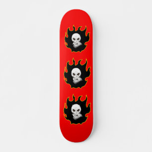 Skateboard Rouge Jaune Noir Blanc Crâne Argent Décès Feu