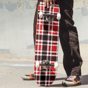 Skateboard Rouge Noir Blanc Flannel Tartan Design Motif