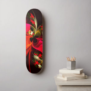 Skateboard Rouge Vert Floral Moderne Art Abstrait Motif #02
