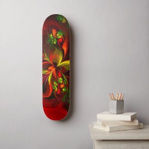 Skateboard Rouge vert moderne Floral Abstrait Art Motif #05