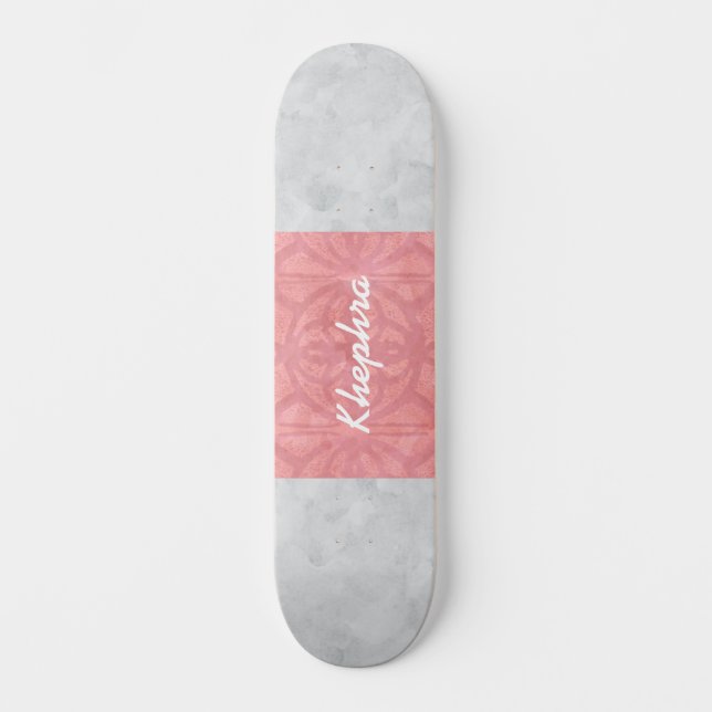 Skateboard Ruddy rose Batik gris Aquarelle Nom (Recto)