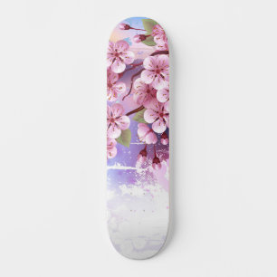 Skateboard Sakura rose sur la peinture Arrière - plan