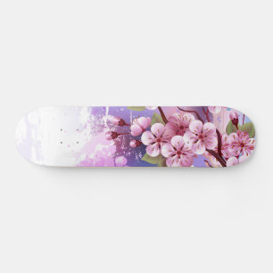 Skateboard Sakura rose sur la peinture Arrière - plan