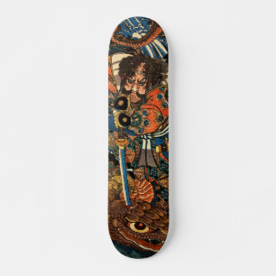 Skateboard Samouraï japonais tuant un énorme python