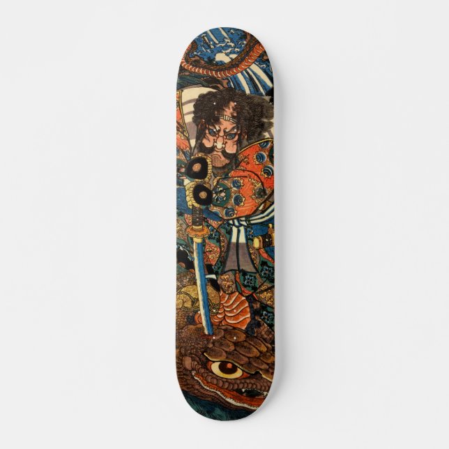 Skateboard Samouraï japonais tuant un énorme python (Devant)