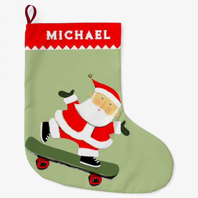 Skateboard Santa Skateboarder Großer Weihnachtsstrumpf (Vorderseite)