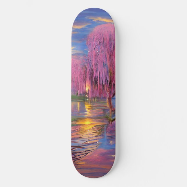 Skateboard Saules roses au coucher du soleil près de l'étang (Recto)