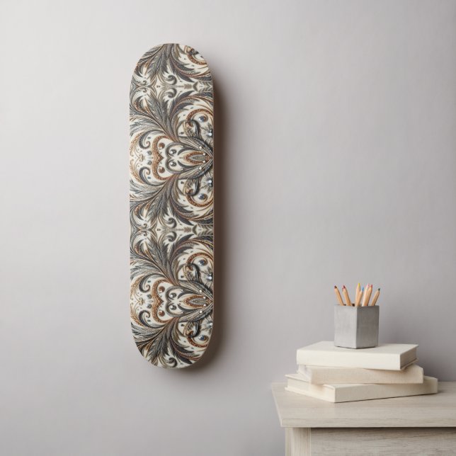 Skateboard Schéma floral brillant avec pierre de gemme (Art mural)