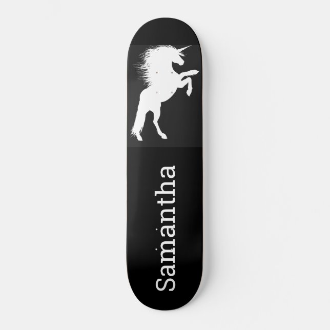 Skateboard Schwarz-weiß Unicorn (Vorderseite)
