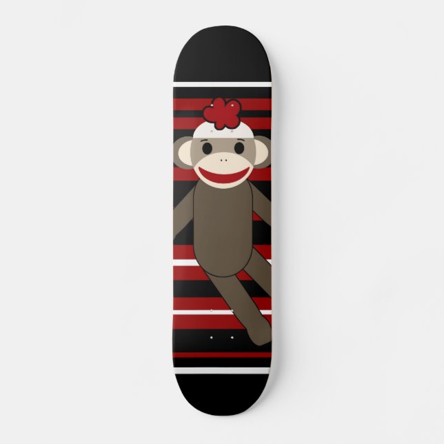 Skateboard Séance rayée blanche noire rouge de fille de singe (Recto)