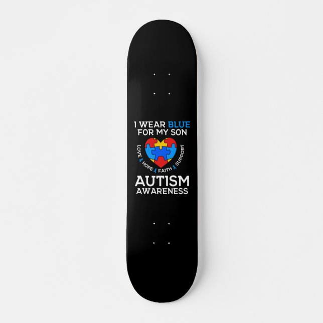 Skateboard Sensibilisation sur l'autisme Je Porte Du Bleu Pou (Devant)