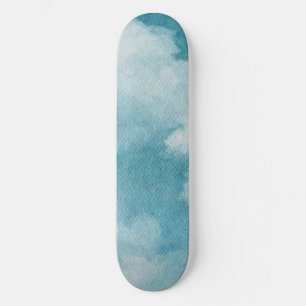 Skateboard Serene Horizon Dreams Aquarelle Bleu et blanc