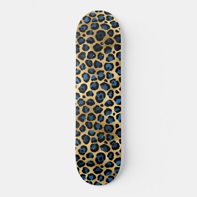 Skateboard Série Léopard Bleu et Or Design 4 (Recto)