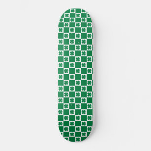 Skateboard shamrock vert et blanc À damiers Motif Clover