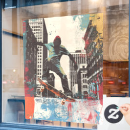 Skateboard Shop Wall Art Riding A Rail Fensteraufkleber