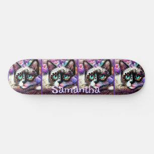 Skateboard Siamese White Kitty Chat Crocus Floral Personnalis