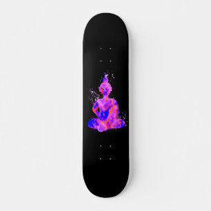Skateboard Silhouette de Bouddha dans l'espace violet