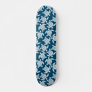 Skateboard Silhouette de tortue blanche et bleue Motif