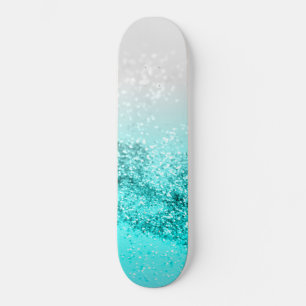 Skateboard Silver Gray Aqua Teal Ocean Glitter #1
