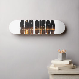 Skateboard Simple Black Gold City Skyline Souvenir San Diego