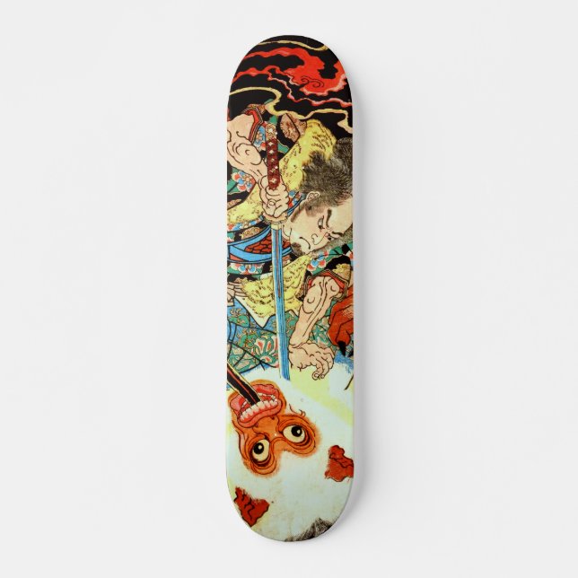 Skateboard Singe combattant japonais samouraïs (Devant)