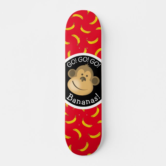 Skateboard Singe et Bananes Party Rouge et Noir (Devant)