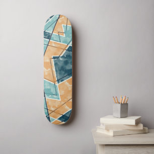 Skateboard Skate Motif géométrique bleu et jaune