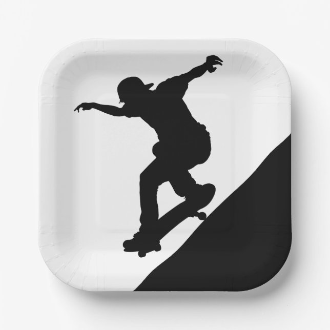 Skateboard Skateboard Spaß Silhouette Pappteller (Vorderseite)