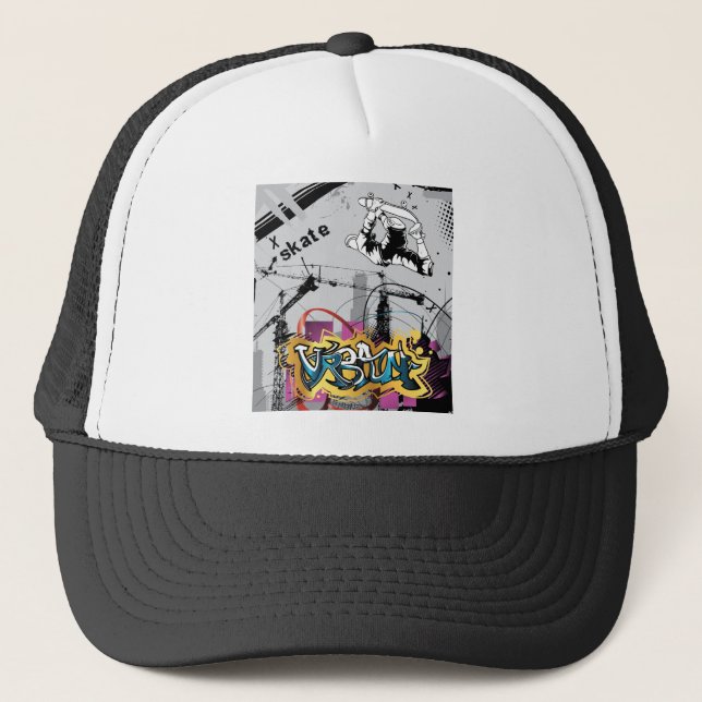 Skateboard Skateboarder SK8 Skate Graffiti Truckerkappe (Vorderseite)