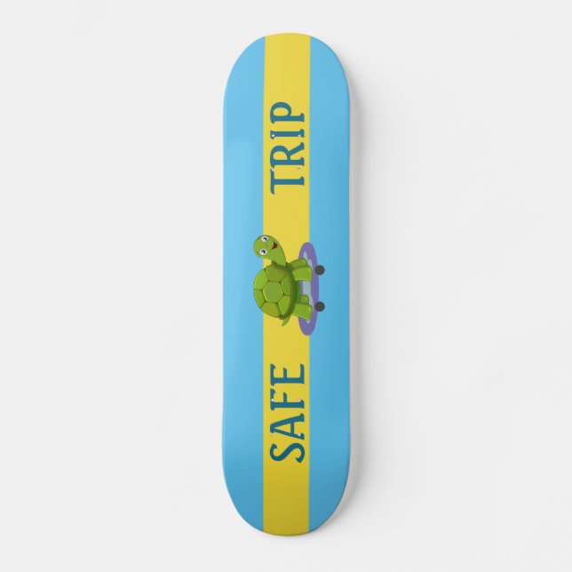 Skateboard Skating turtle & calligraphy on turquoise & yellow (Recto)