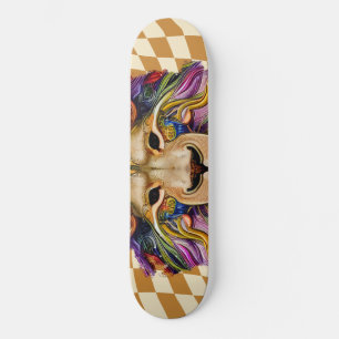 Skateboard Ski À damiers Retro Golden Rainbow Lion