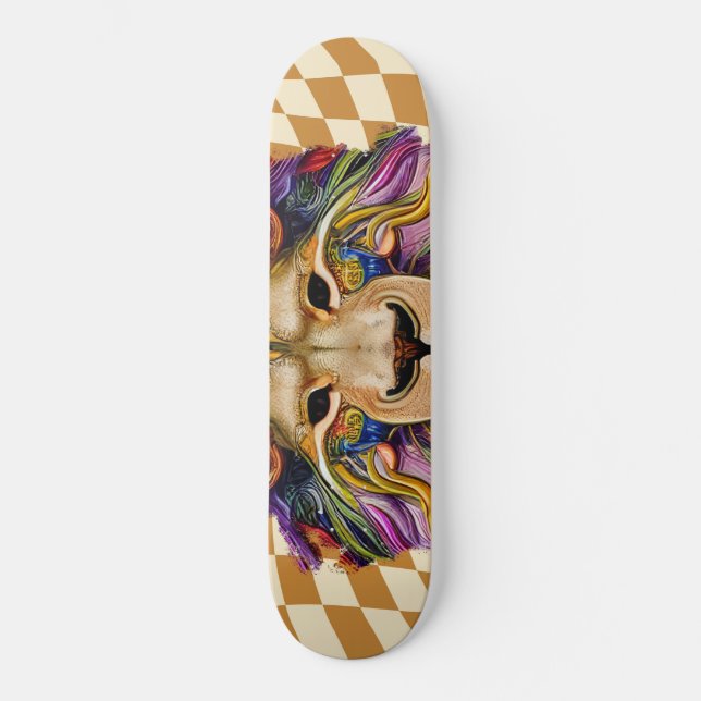 Skateboard Ski À damiers Retro Golden Rainbow Lion (Recto)