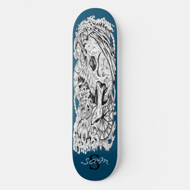 Skateboard Skull Monogram Skeleton Blue Anchor (Vorderseite)