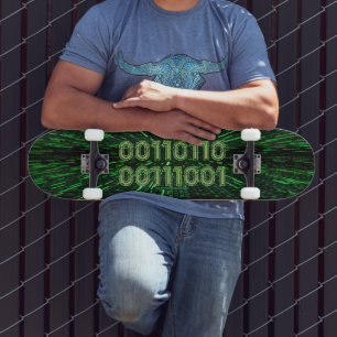 Skateboard SlipperyJoe's 69 code binaire vert vibrant calcul
