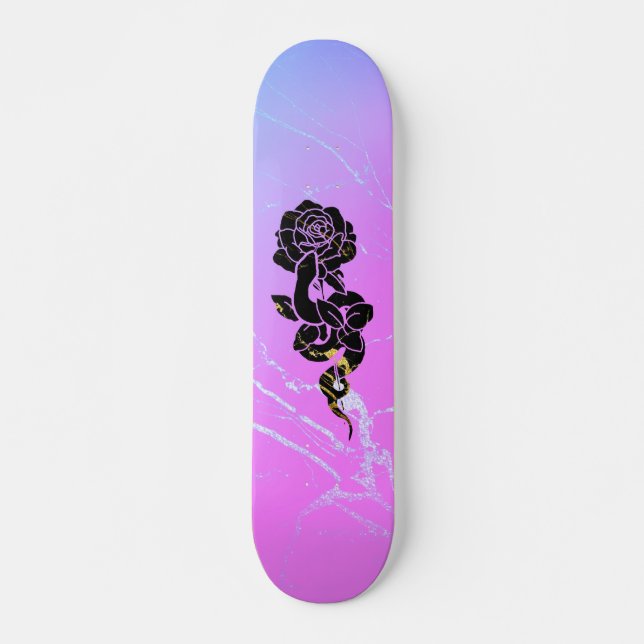 Skateboard Snake&Rose : marbre (Devant)