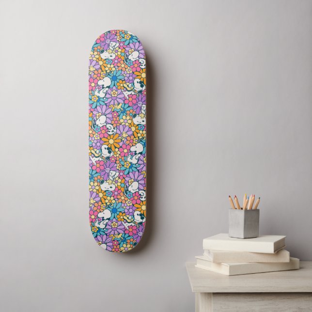 Skateboard Snoopy & Motif de fleurs de bois (Art mural)