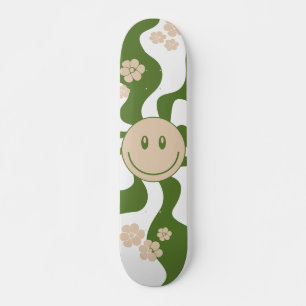 Skateboard Sourire en blanc, sable et vert palme