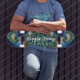 Skateboard Spirales d'Art Fractal Vert Bleu et Trick de Patin