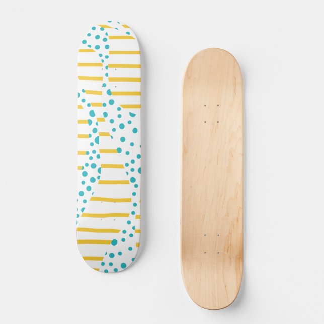 Skateboard Spots et bandes 2 en Turquoise, Jaune et Blanc (Recto)